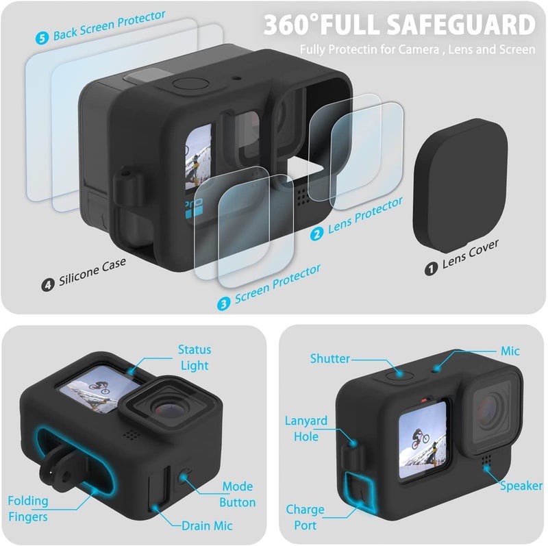 ADOFYS Mount Accessories Kit for GoPro Hero 12/11/10/9 Black, Includes Replacement Side Door+6PCS Tempered Glass Screen Lens Protector+Lens Cover Cap+Silicone Sleeve Case. - Image 3