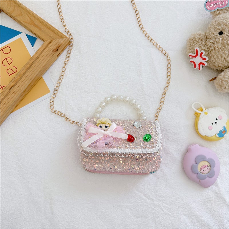 Kids Pearl Handle Cartoon Chain Bag Style 2 pink 