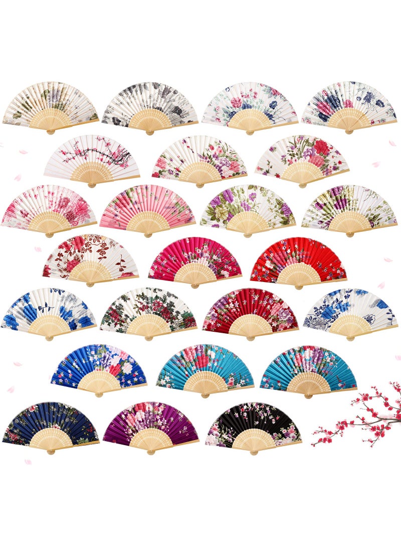 Unittype 24 Pieces Floral Folding Hand Fans for Women Foldable Vintage Fan with Different Flower Patterns Chinese Fan with Bamboo Rib Hand Held Fans for Adults Wedding Party Favors Gifts Lovely Style 