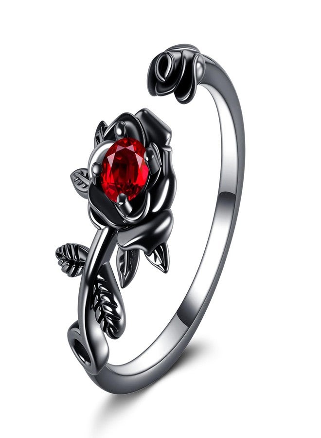POPLYKE Rose Flower Rings 925 Sterling Silver Black Rose Adjustable Rings With Red Cubic Zirconia For Women Promise Ring For Wife - Image 1