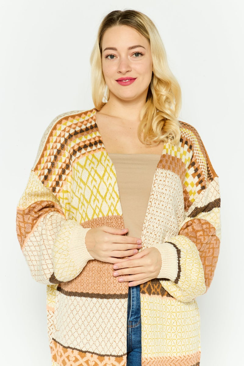 Black Tape Women Split Neck Knitted Cardigans, Beige - Image 3