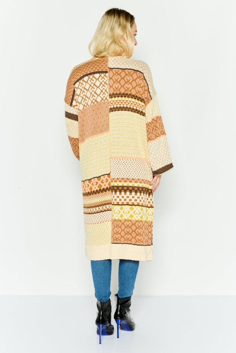 Black Tape Women Split Neck Knitted Cardigans, Beige - Image 2