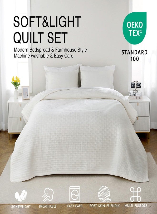 DAWNDIOR Max Oversized California King Quilt Set-112"x106" Soft Washed 3-Layer Lightweight Bedspread with Multi-Lock Quilting,Minimalist Nordic Bedding,All-Season Quilt Set(1 Quilt + 2 Pillow Shams)Cream White - Image 2