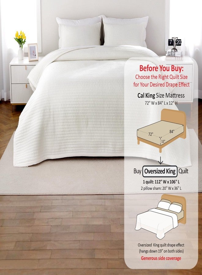 DAWNDIOR Max Oversized California King Quilt Set-112"x106" Soft Washed 3-Layer Lightweight Bedspread with Multi-Lock Quilting,Minimalist Nordic Bedding,All-Season Quilt Set(1 Quilt + 2 Pillow Shams)Cream White - Image 3