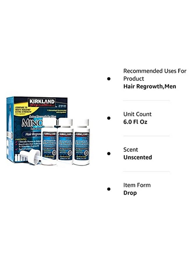 Kirkland - Minoxidil 5% Topical Solution Extra Strength Hair Regrowth Treatment For Men Dropper Applicator Included (1 Month To 24 Month Supplies Available) (6 Month Supply) Clear - Image 1