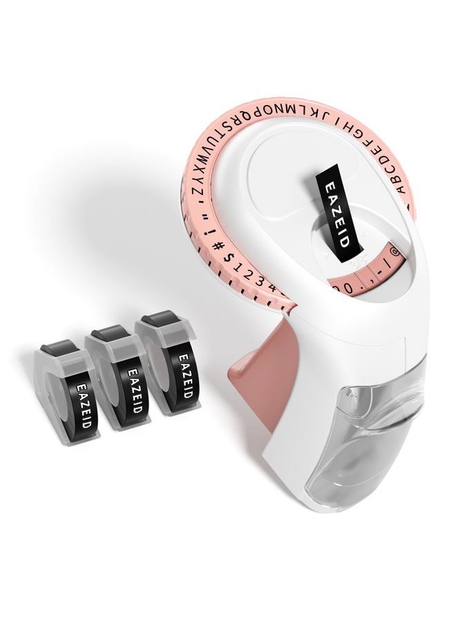 EazeID Pink Embossing Label Maker Manual, Handheld Embossed Label Maker with 3 Black Tapes 3/8 Inch, Vintage Retro Labeler for DIY Scrapbooking, Kids Teachers Gift, Home & Office Organization - Image 1