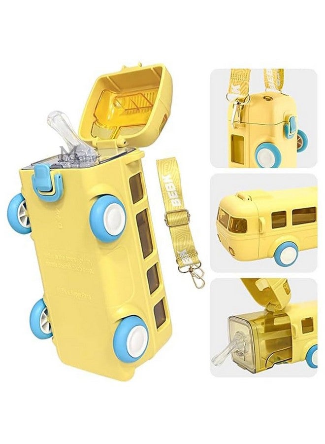 BIGXEN Water Bottle with Straw and Sticker Sport Plastic Portable Drinking Bottle for Kids Girls School Supplies (BusBottle_Yellow_500ml) - Image 3