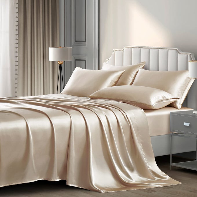 SATIN SHEETS KING 6 PIECES TAUPE LUXURY SILKY SATIN BED SHEETS KING BEDDING SET EXTRA SOFT SATIN SHEET SET 1 SATIN FITTED SHEET 1 FLAT SHEET 4 PILLOW CASES