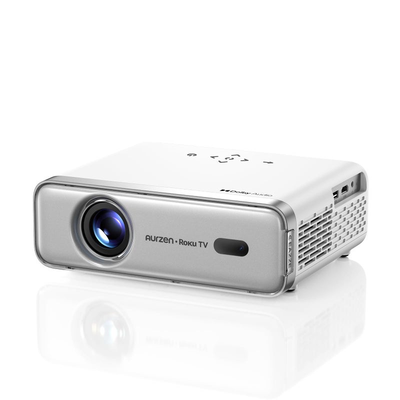 Aurzen Roku TV Smart Projector with Wifi and Bluetooth, Roku Streaming Experience Built-in, 1080P FHD, Dolby Audio, Auto Focus & Keystone, Zoom, Movie Portable Outdoor Mini Projector, Silver - Image 4