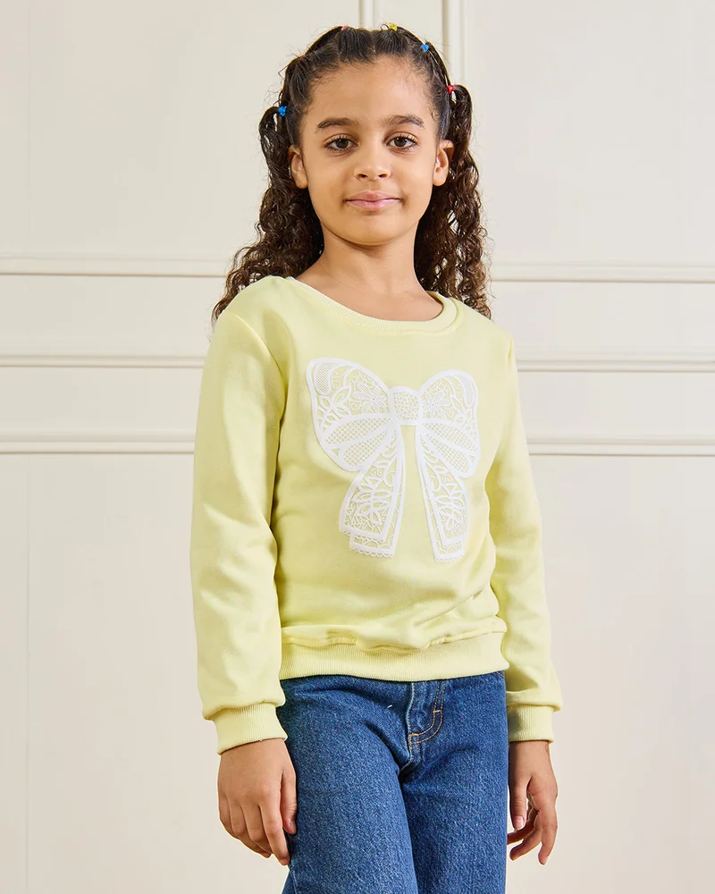 REDTAG Girls Yellow Embroidered Pullover