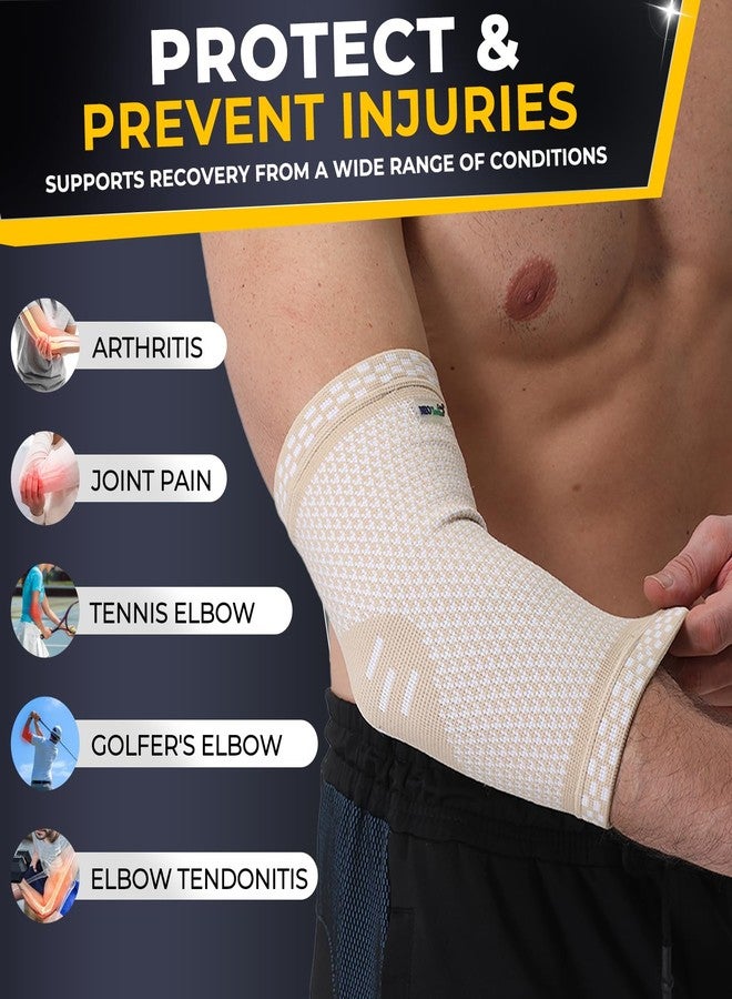 نيو تيك كير دعامة كوع NeoTech Care - قابلة للتهوية - للرجال والنساء، لليد اليمنى أو اليسرى (لون بيج، مقاس XS، قطعة واحدة) - Image 5