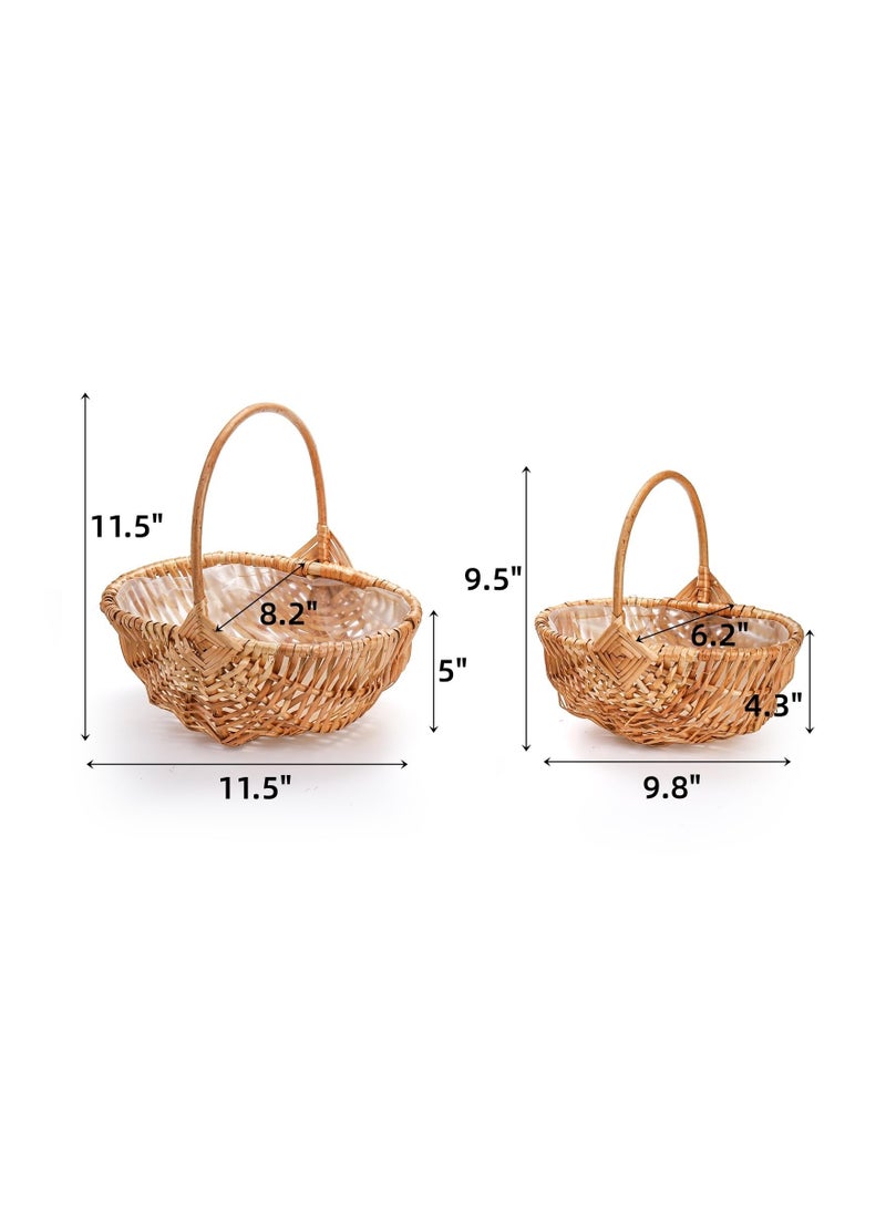 2 Pack Rattan Flower Basket, Handmade Wicker Planter Basket Set with Plastic Liner, Woven Storage Basket Gift Basket for Home Wedding Garden Decoration Picnic Storage 2 Sizes  - Image 5