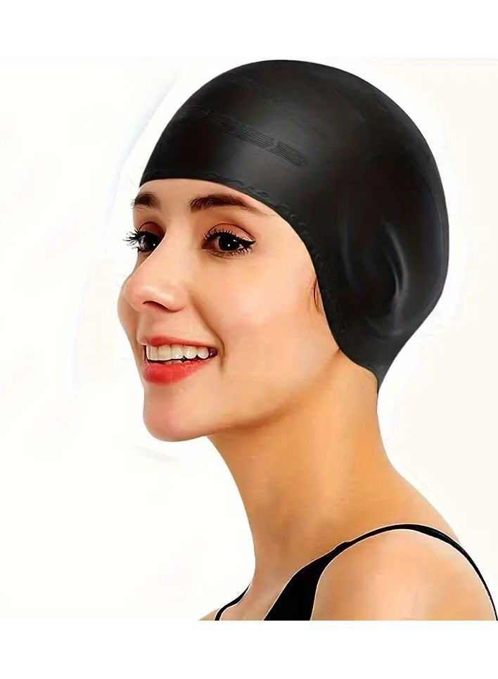 كوالتي قبعات سباحة من السيليكون بمرونة كبيرة لحماية الرأس - قبعات سباحة مقاومة للماء مع إغلاق جيد وتصميم مريح ثلاثي الأبعاد - Image 1