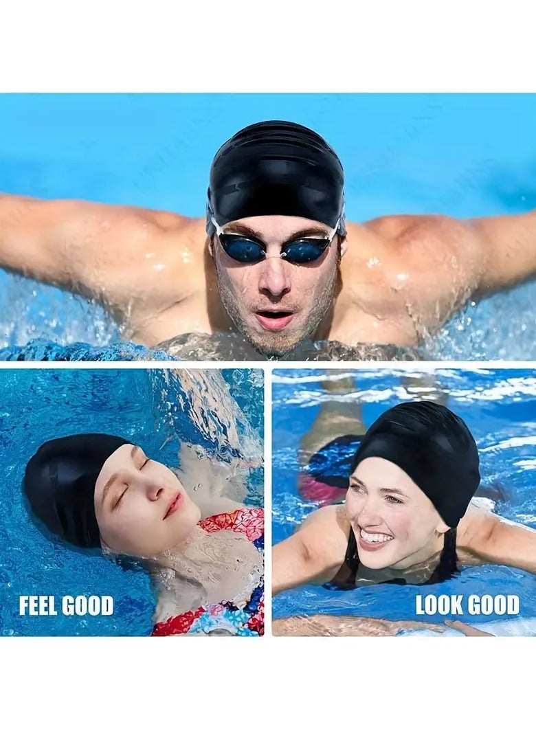 كوالتي قبعات سباحة من السيليكون بمرونة كبيرة لحماية الرأس - قبعات سباحة مقاومة للماء مع إغلاق جيد وتصميم مريح ثلاثي الأبعاد - Image 3