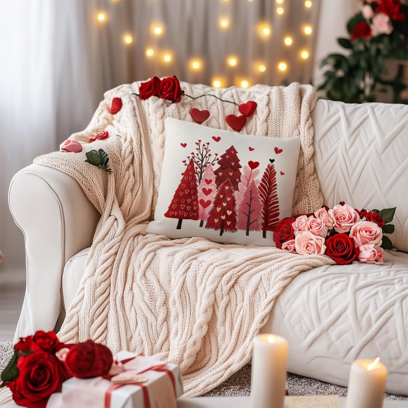 AACORS Valentine's Day Pillow Cover 18X18 Inch Watercolor Tree Heart Decor Pillow Case Farmhouse for Home Sofa Couch Decoration (Red) AA778-18 - Image 2