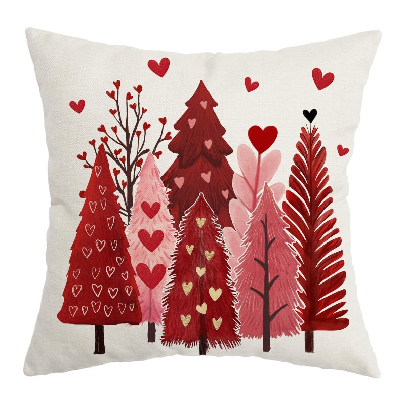 AACORS Valentine's Day Pillow Cover 18X18 Inch Watercolor Tree Heart Decor Pillow Case Farmhouse for Home Sofa Couch Decoration (Red) AA778-18 - Image 1