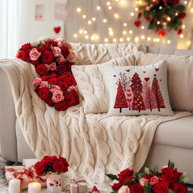 AACORS Valentine's Day Pillow Cover 18X18 Inch Watercolor Tree Heart Decor Pillow Case Farmhouse for Home Sofa Couch Decoration (Red) AA778-18 - Image 4