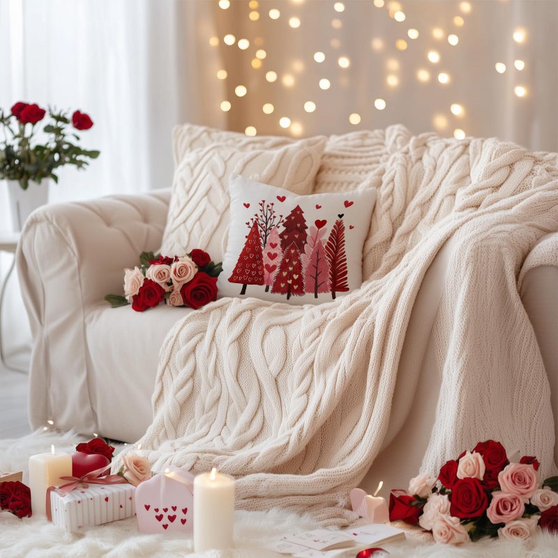 AACORS Valentine's Day Pillow Cover 18X18 Inch Watercolor Tree Heart Decor Pillow Case Farmhouse for Home Sofa Couch Decoration (Red) AA778-18 - Image 3