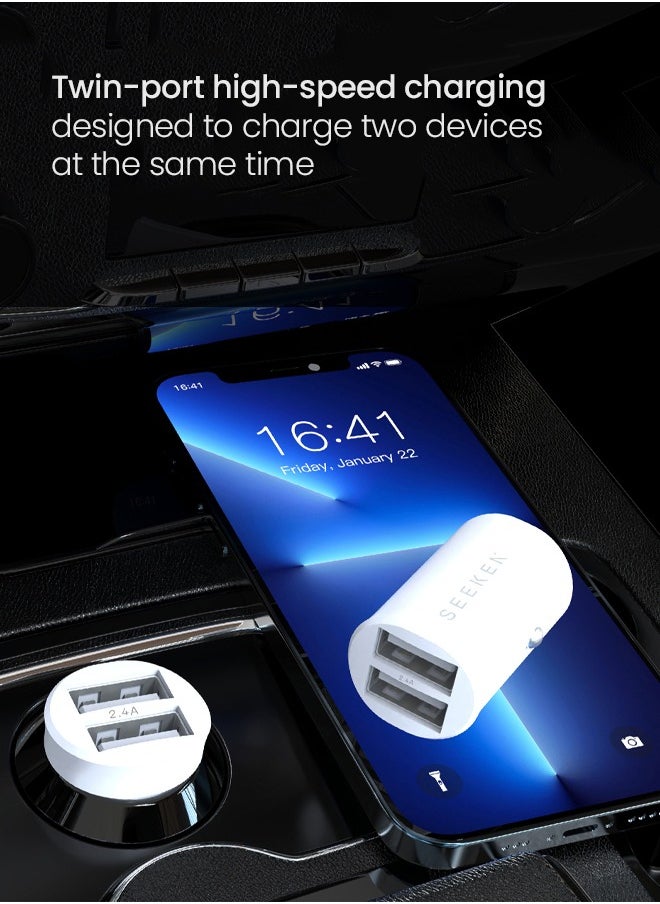 SEEKEN Dual USB CAR CHARGER | Over Voltage Protection | Over Current Protection | Premium Design | High-Quality.