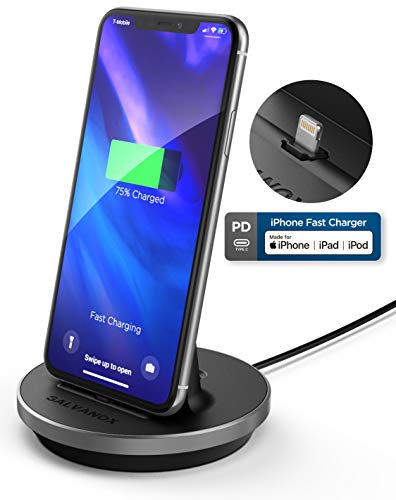 GALVANOX Encased iPhone Charger Stand (MFi Certified) Lightning Desktop Holder Dock with Built-in USB-C Cable for Fast Charging Apple iPhone 14 Pro Max/ 13/12/11/X/Xs/XR/8 - Image 1