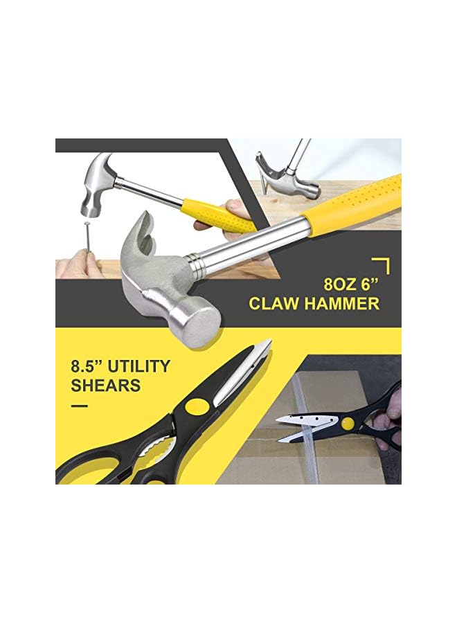 PROMASS مجموعة أدوات محمولة 39 قطعة من Motoring Yellow، صندوق أدوات يدوية منزلية، مفك براغي إصلاح عام، كماشة مطرقة سداسية (Tools-00007) - Image 3