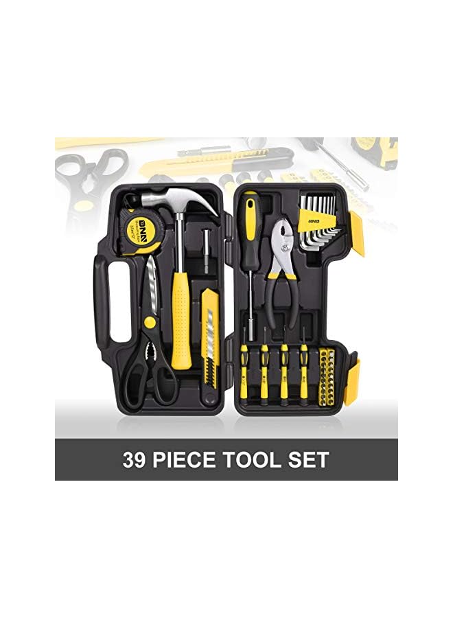 PROMASS مجموعة أدوات محمولة 39 قطعة من Motoring Yellow، صندوق أدوات يدوية منزلية، مفك براغي إصلاح عام، كماشة مطرقة سداسية (Tools-00007) - Image 4