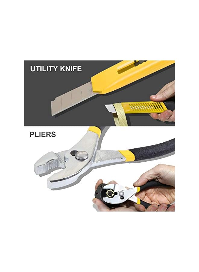 PROMASS مجموعة أدوات محمولة 39 قطعة من Motoring Yellow، صندوق أدوات يدوية منزلية، مفك براغي إصلاح عام، كماشة مطرقة سداسية (Tools-00007) - Image 5