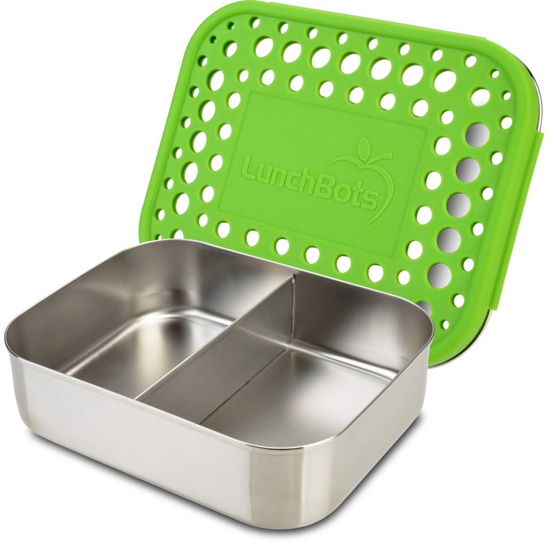 حاوية وجبات خفيفة متوسطة من الفولاذ المقاوم للصدأ مقسمة صندوق غداء صديق للبيئة مع قسمين لغسالة الصحون الجانبية الساندويتش