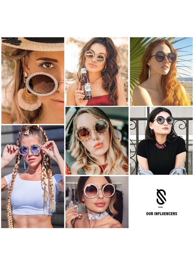 Sojos Shining Oversized Round Rhinestone Sunglasses Festival Gem Sunnies Sj1095 With Gold Frame/Gradient Brown Lens With Colored Diamonds  - Image 5