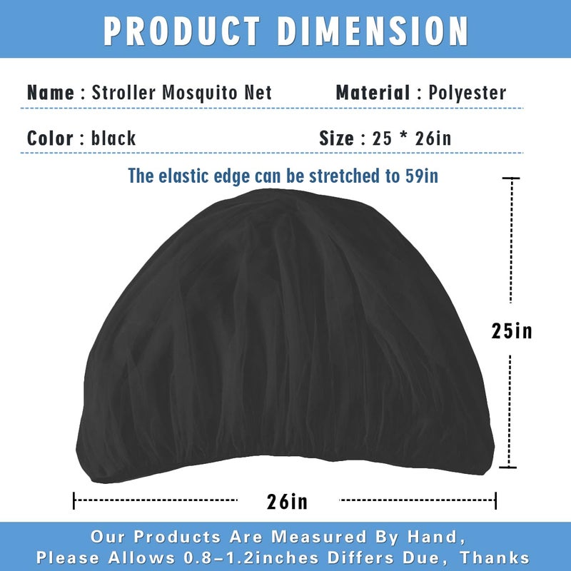Wanateber Mosquito Net for Stroller 2Pack - Protective Baby Stroller Mosquito Net - Perfect Bug Netting for Strollers, Bassinets, Cradles, Playards, Pack N Plays and Portable Mini Crib (Black) - Image 2