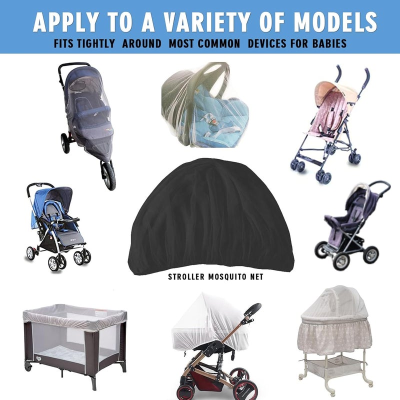 Wanateber Mosquito Net for Stroller 2Pack - Protective Baby Stroller Mosquito Net - Perfect Bug Netting for Strollers, Bassinets, Cradles, Playards, Pack N Plays and Portable Mini Crib (Black) - Image 5