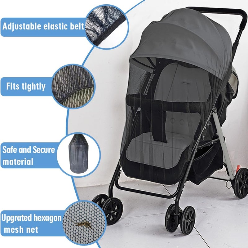 Wanateber Mosquito Net for Stroller 2Pack - Protective Baby Stroller Mosquito Net - Perfect Bug Netting for Strollers, Bassinets, Cradles, Playards, Pack N Plays and Portable Mini Crib (Black) - Image 3