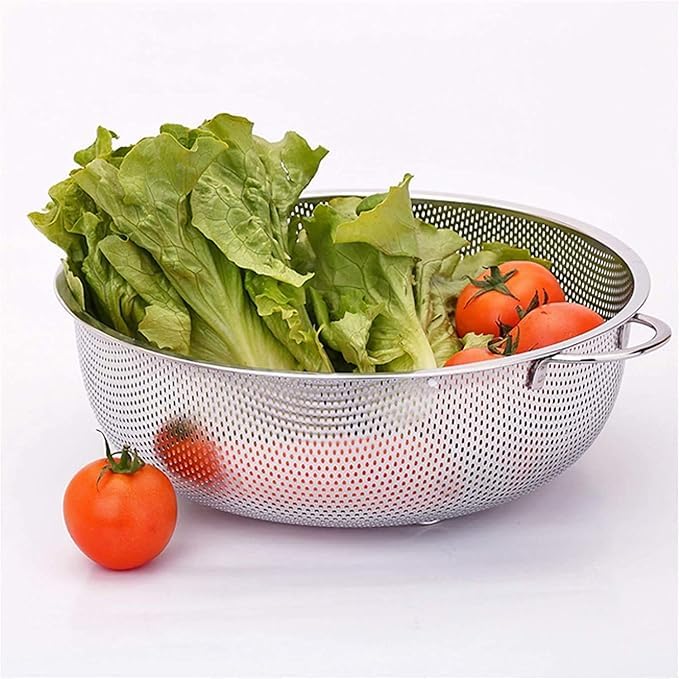 Rinkify Stainless Steel Strainer Bowl with Handle MultiFunction Mesh Colander for Rice Fruits Vegetables Pasta Noodles Kitchen Draining - Image 1