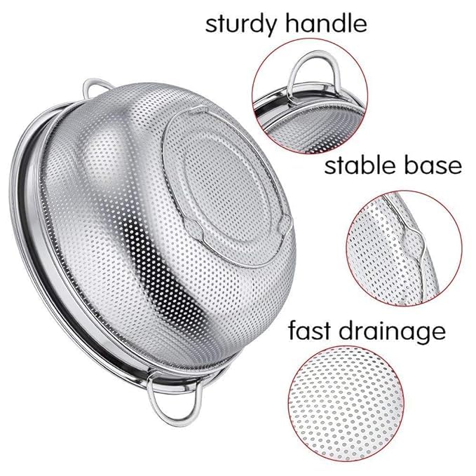 Rinkify Stainless Steel Strainer Bowl with Handle MultiFunction Mesh Colander for Rice Fruits Vegetables Pasta Noodles Kitchen Draining - Image 3