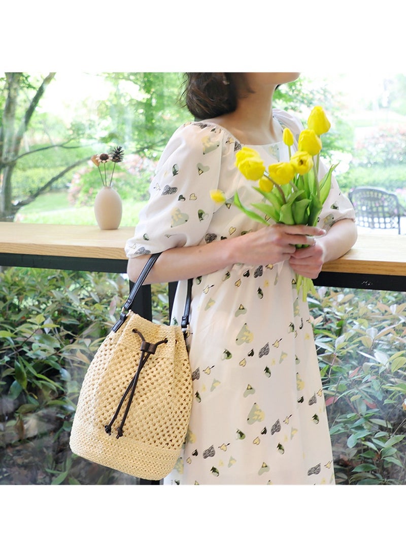 KASTWAVE Straw Bucket Bag for Women, Women's Shoulder Bag Summer Bag for Women, Rattan Bag Lady Beach Straw Bucket Bag Female Handmade Weaving Shoulder Bag Handbag Bohemian Purse for Vacation - Image 3