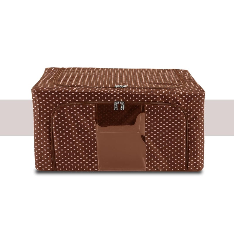 Urbane Home Urbane Home Pack of 5 Clothes Storage Box 24 Liter Wardrobe Organizer Waterproof Underbed Storage Box for Blankets Parachute Steel Frame Drawer Organizer Dot Print Brown  - Image 2