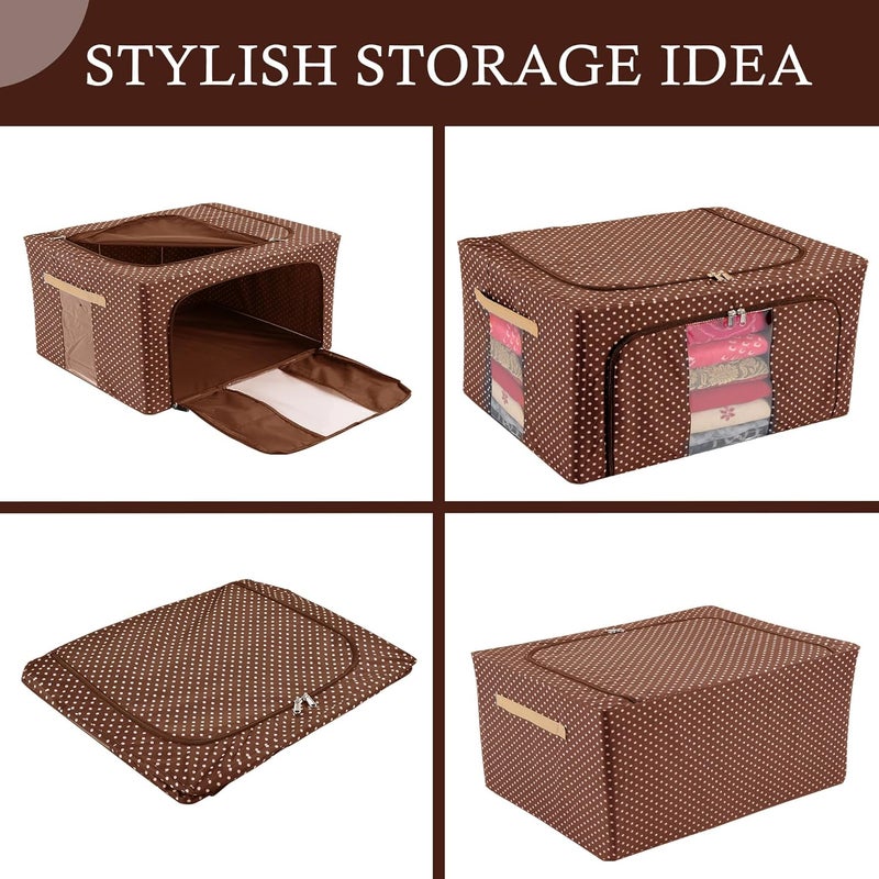 Urbane Home Urbane Home Pack of 5 Clothes Storage Box 24 Liter Wardrobe Organizer Waterproof Underbed Storage Box for Blankets Parachute Steel Frame Drawer Organizer Dot Print Brown  - Image 4