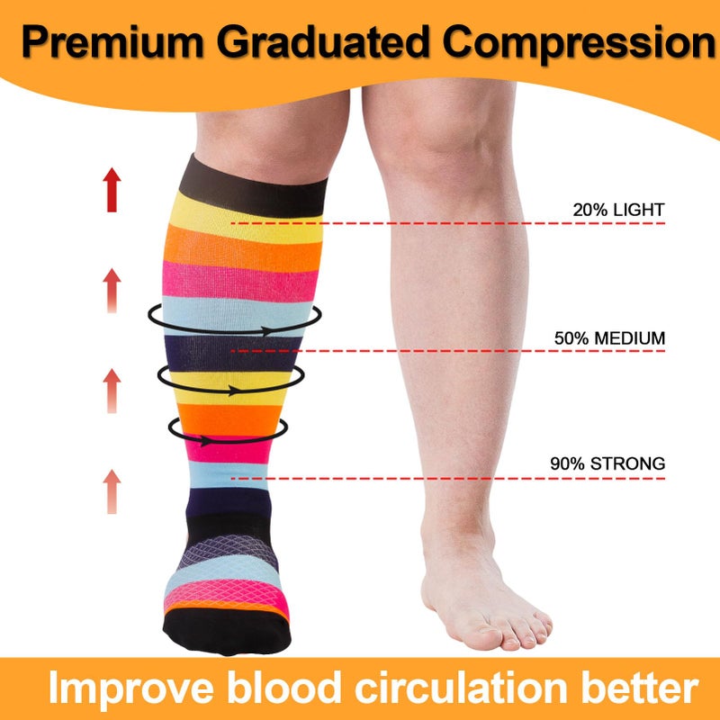 VOMFIT 4 Pairs Plus Size Compression Socks for Women & Men, Extra Wide Calf 20-30 mmhg Knee High Compression Stockings for Circulation Swelling Support - Image 5