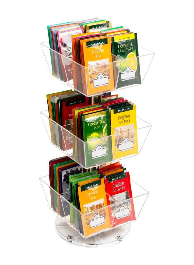 Mind Reader Tea Bag Carousel, 3 Tier Clear Acrylic Organizer with 12 Compartments, 360° Rotating Tea Station for Countertop Storage - Image 1