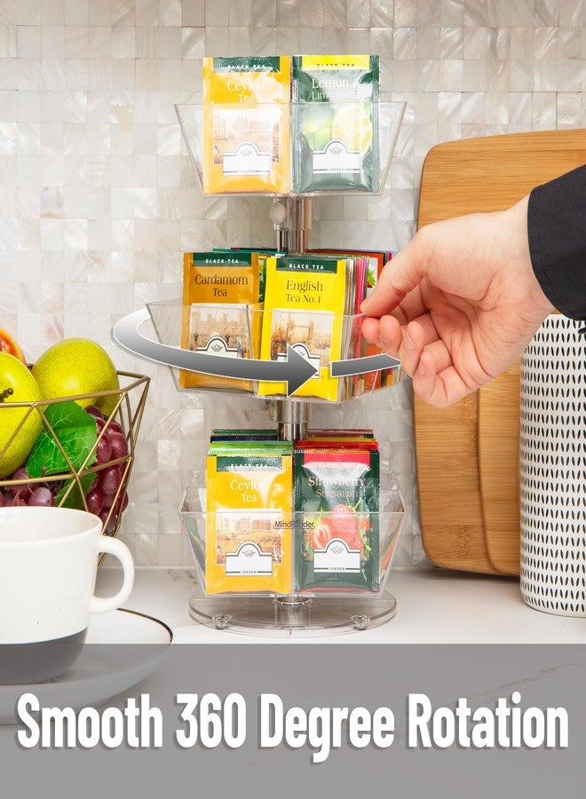 Mind Reader Tea Bag Carousel, 3 Tier Clear Acrylic Organizer with 12 Compartments, 360° Rotating Tea Station for Countertop Storage - Image 4