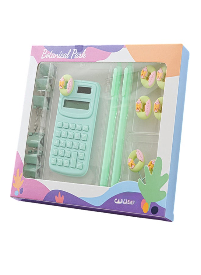 Green Basic Calculator Desk Supplies Cute Stationary Comes with Long Tail Paper Clamp & Pens & Bookmark & Pushpin Paper Organizing  Book Math for School Office Home Classroom - Image 1