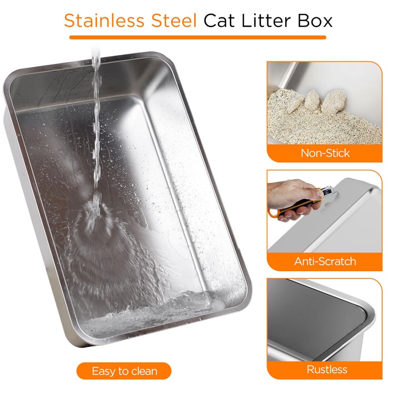 Anywish Stainless Steel Cat Litter Box with Lid, XL Extra Large Enclosed Removable Metal Litter Box with Litter Scoop&Double Layer Litter Mat, Non-Sticky, Non-Odor, for Big Cats Dark Grey - Image 2