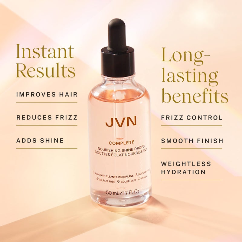 JVN Complete Nourishing Shine Drops, 1.7 Fl Oz, Frizz Fighting, Hair Smoothing Oil for Shine and Strength, Hair Care for Women and Men, Silicone Free - Image 5