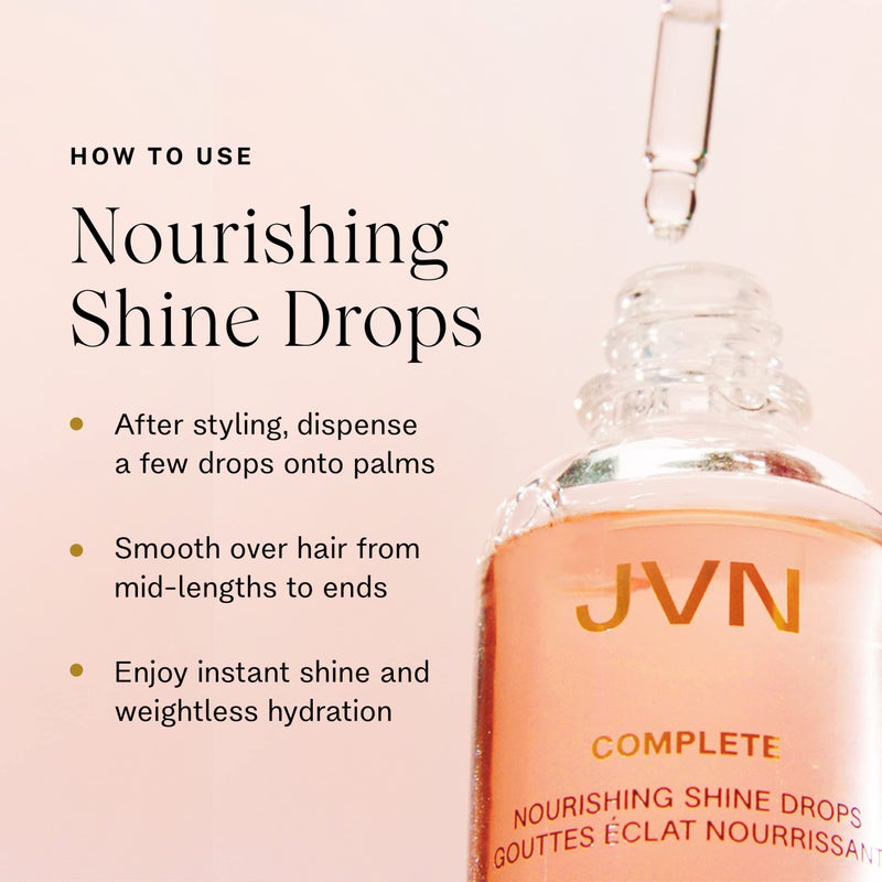 JVN Complete Nourishing Shine Drops, 1.7 Fl Oz, Frizz Fighting, Hair Smoothing Oil for Shine and Strength, Hair Care for Women and Men, Silicone Free - Image 3