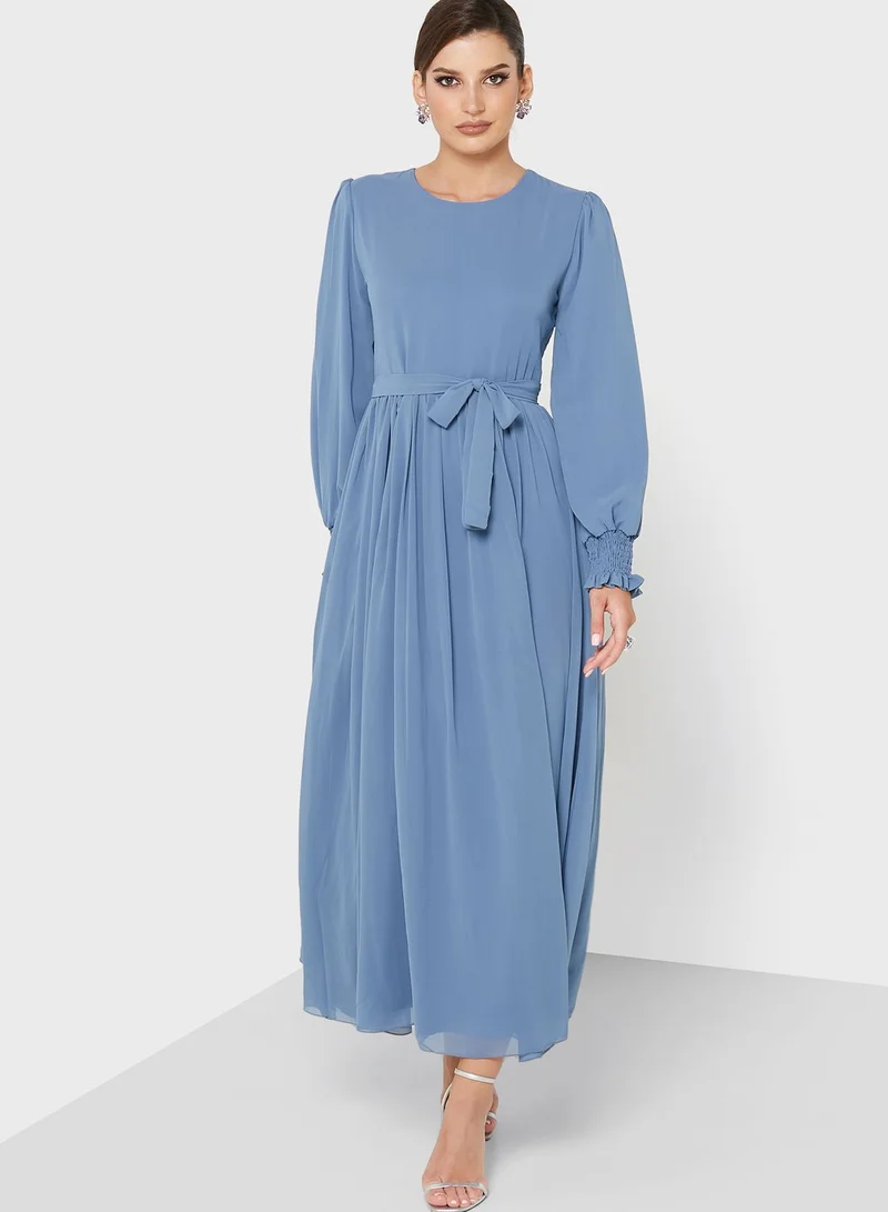 Khizana Pleated Waist Tie Dress