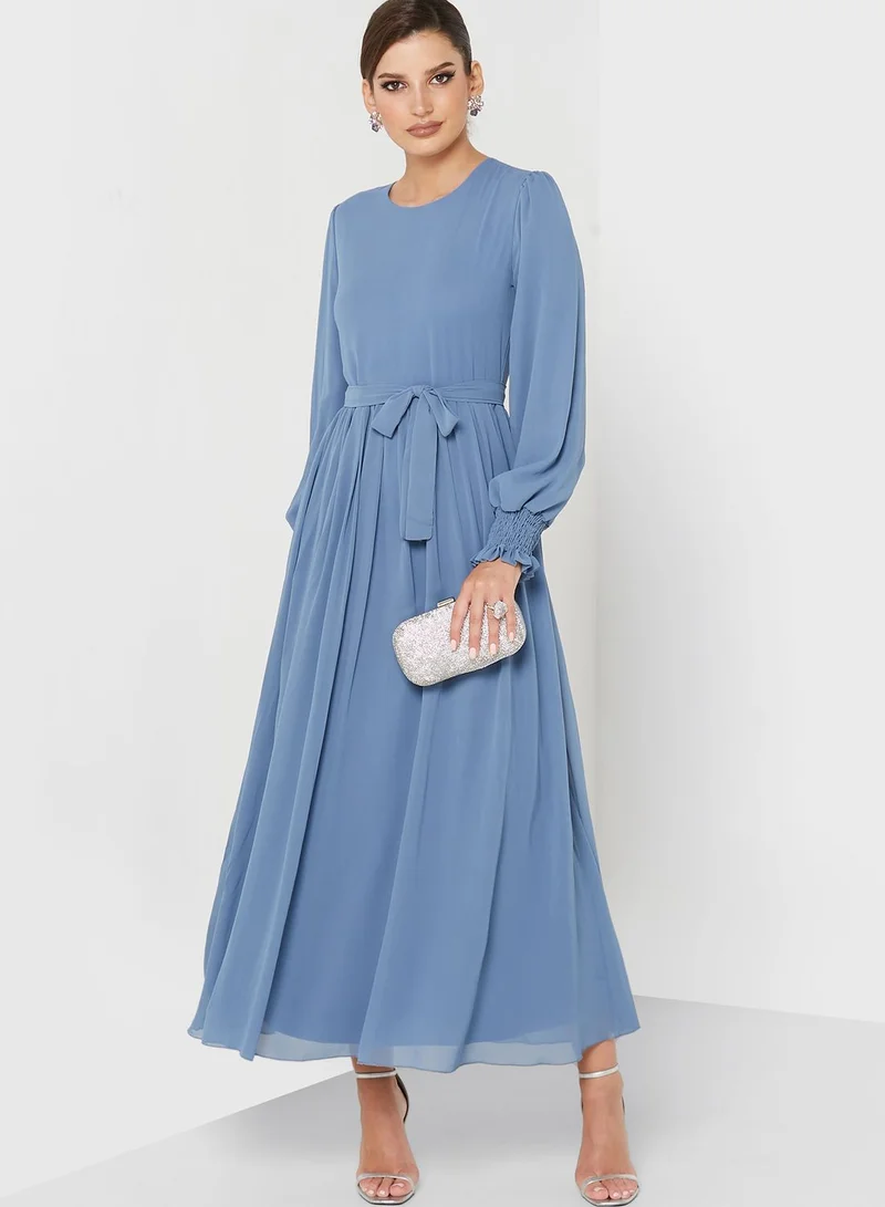 Khizana Pleated Waist Tie Dress