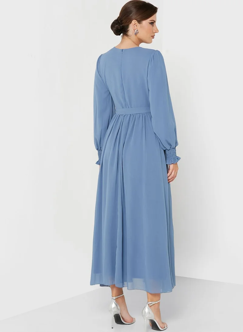 Khizana Pleated Waist Tie Dress