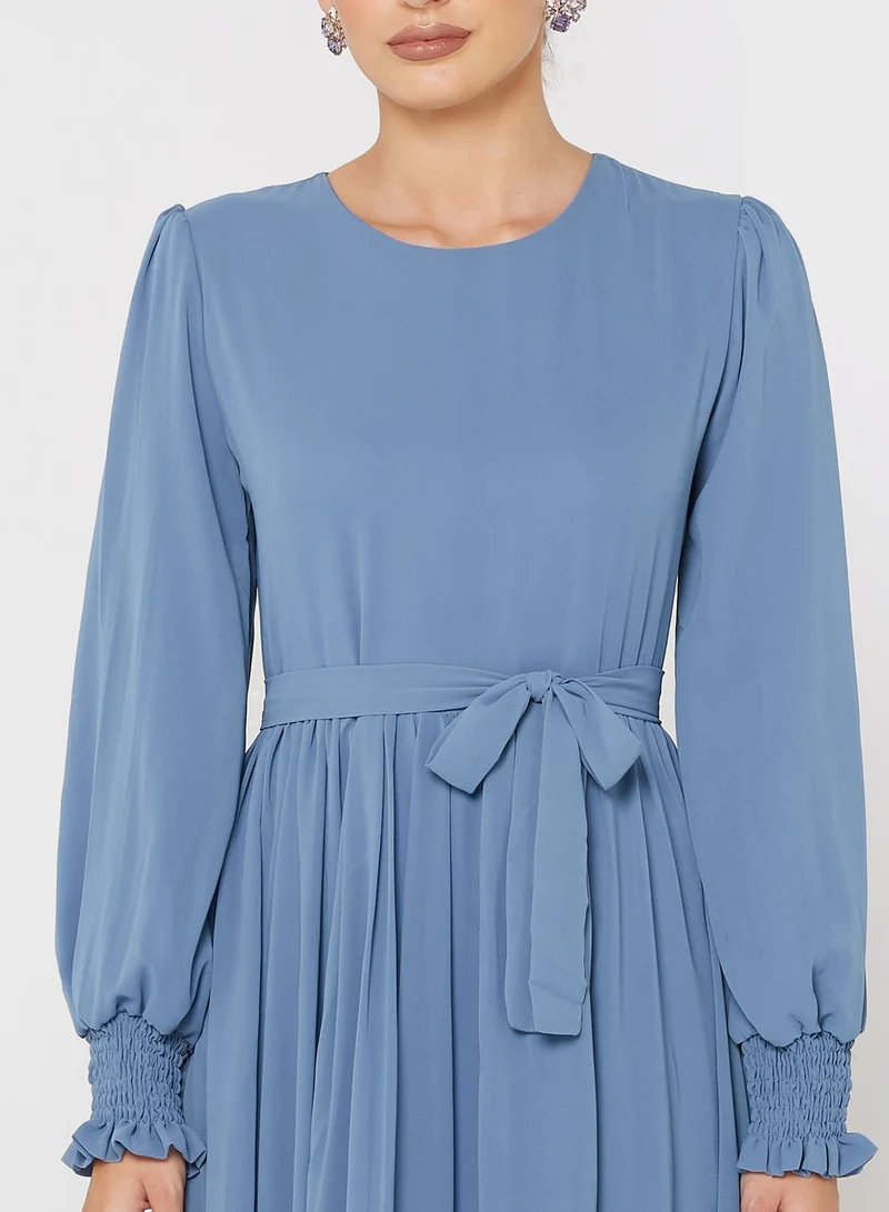 Khizana Pleated Waist Tie Dress