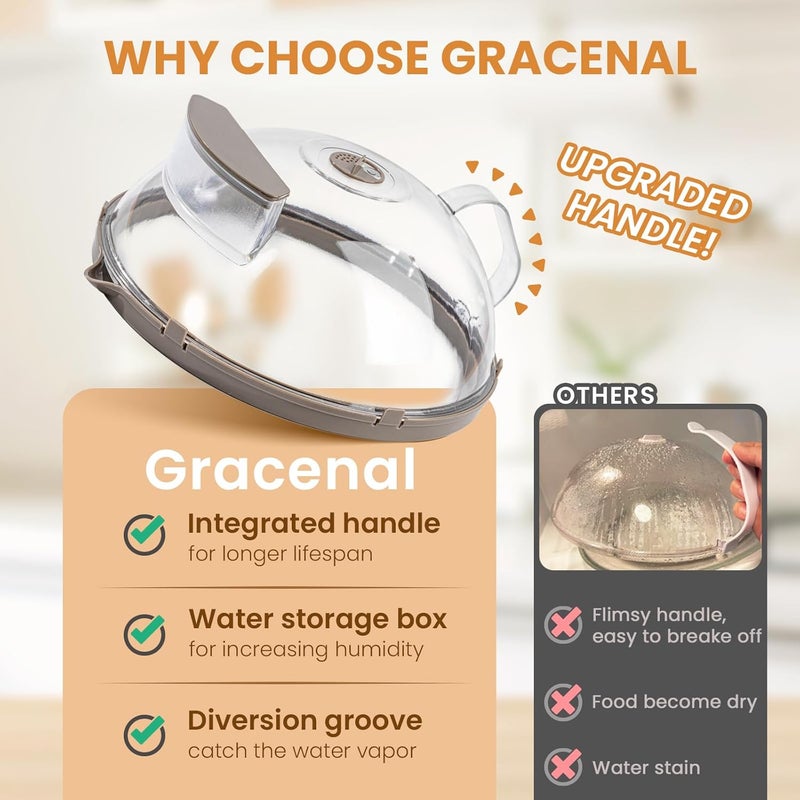 Gracenal Microwave Splatter Cover for Food, Upgraded Microwave Cover with Water Steamer, Integrated Handle, Plate Covers, Splatter Guard, Cookware Lid, House Essentials for Gift, 10 Inch - Image 4