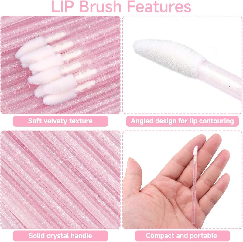 g2plus 100PCS Glitter Crystal Lip Brush, Disposable Lip Brushes Lip Gloss Applicators Lipstick Gloss Wands Applicator Perfect Makeup Tool Kits (Pink) - Image 2